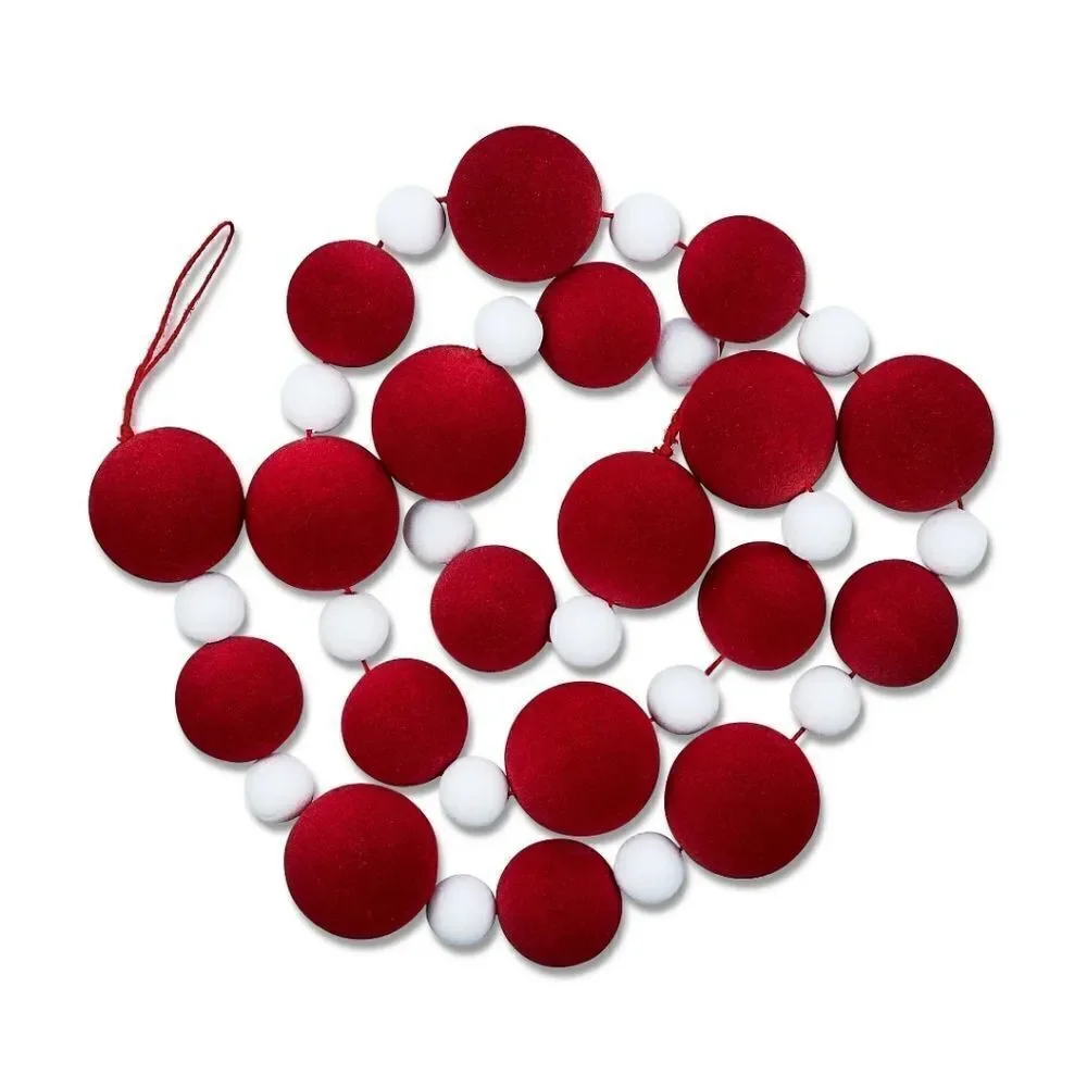 65 inch Red / White Flocked Ball Christmas Garland, New